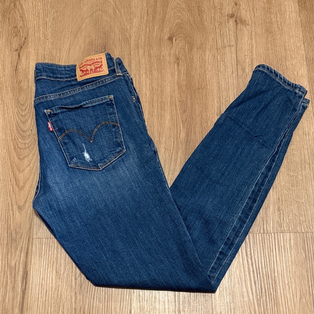 Levi's 711 Skinny Dark Blue Distressed Denim Jeans Women’s Size 28